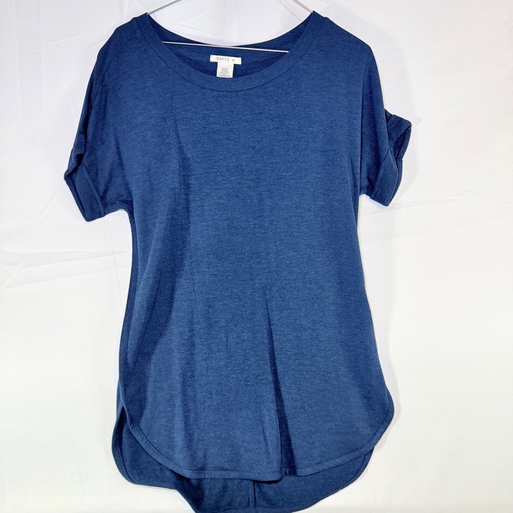 Matty M Womens Navy Blue Cuffed Short Sleeve High Low Scoop‎ Neck Top Size S